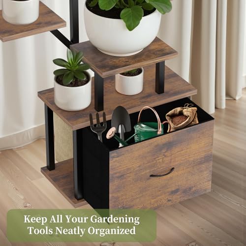 Image of Plant Stand Indoor with Grow Lights - 12 Tiered Metal Plant Shelf with Drawer, 65 inch Large Plant Stand for Indoor Plants, Holds 16 Plant Pots, Flower Holder Plant Rack for Living room, Patio, Bedroom