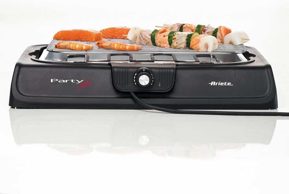 Ariete 723, Party Grill, Barbecue Elettrico da Tavolo, Termostato Regolabile, Vassoio Raccogligrasso, Cottura Lenta e Rapida, Potenza 2000 W, 52X36X8 Cm, Nero