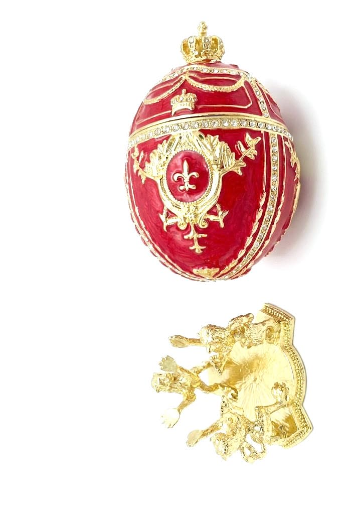 Œuf de créateur russe marbre rouge or pur cristal autrichien diamant fait à la main