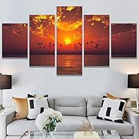SIGNWIN 5 Panel Canvas Wall Art Modern Art Astronomy & Space Dramatic Minimalist Moon Multicolor Photography for Home Decorations Ready to Hang - 60