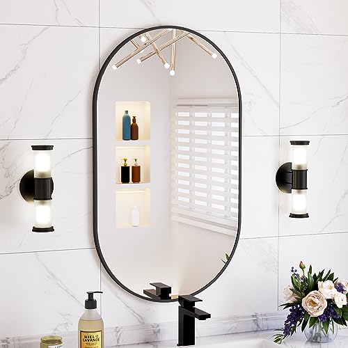 Beautypeak Wall Mounted Mirror, 20"X36" Oval Bathroom Mirror, Black Vanity Wall Mirror W/Metal Frame For Vertical & Horizontal Hang, Ideal For Bedroom, Entryway, Living Room #TOP14