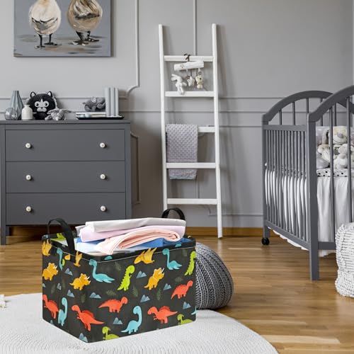 Image of Dinosaur Foldable Storage Basket Baby Gifts Basket Nursery Hamper with Waterproof Lining&Handles Organizer Bins for Boys' Bedroom, Nursery, Laundry, Toys, and Camping