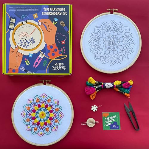 Image of KNOT YOUR TYPE Cotton Mandala DIY Embroidery Kit | Hand Embroidery Kit with All Stitching Materials | Perfect Art & Craft Gift Set, Stitching Kit for Adults, Blue
