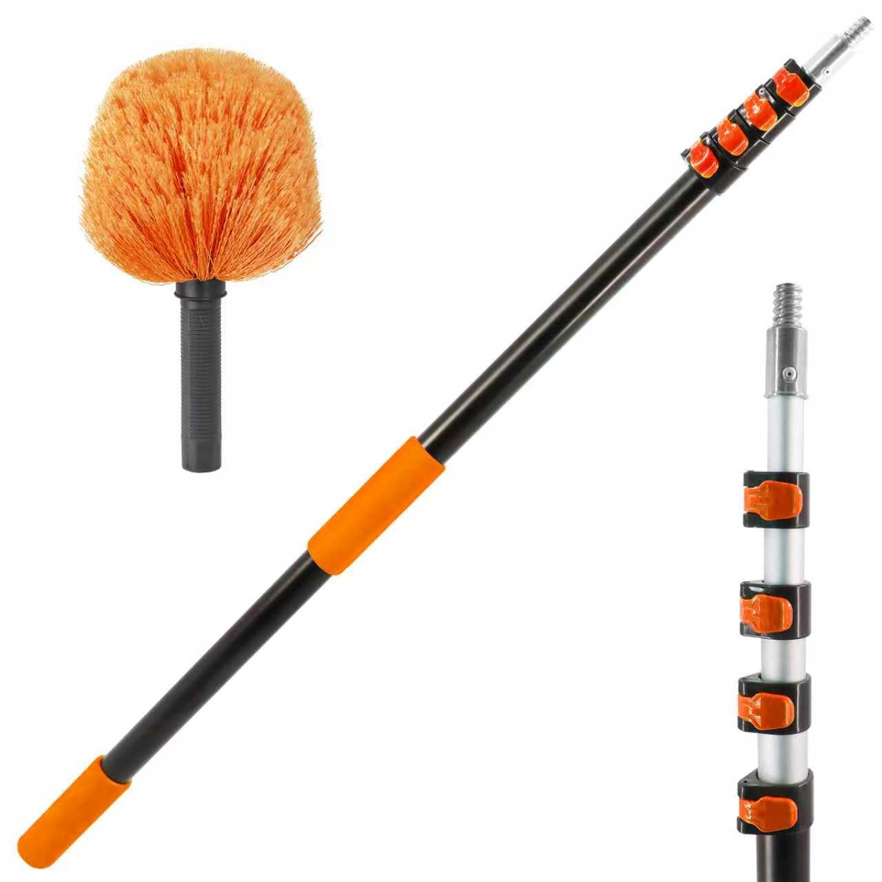 23 ft High Reach Cobweb Duster with Extension Pole, Spider Web Brush with Lightweight 5 Stage 4-16.5 ft Telescoping Pole, Soft Bristles Dusters for Outdoor Indoor Cleaning