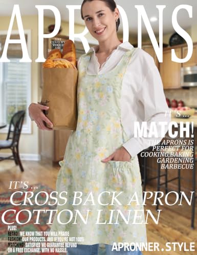 Image of Cozy Adjustable Cross Back Aprons for Women with Pockets Cotton Linen Cooking Kitchen Baking