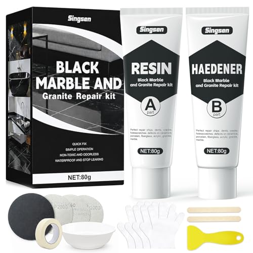 Kit Reparation Carrelage Noirs,Kit Réparation Receveur De Douche Résine Pour Réparer Les Éclats Dans Le Granit, Le Marbre, Les Baignoires, Ainsi Que Les...