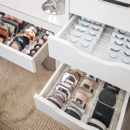 Clear Acrylic Makeup Drawer Organizer Dividers - Organizers for IKEA Alex 5 or Alex 9 Drawers, Compacts, Palettes, Bronzers, Blushers, Face Powders, Loose Powders, Eyeshadows