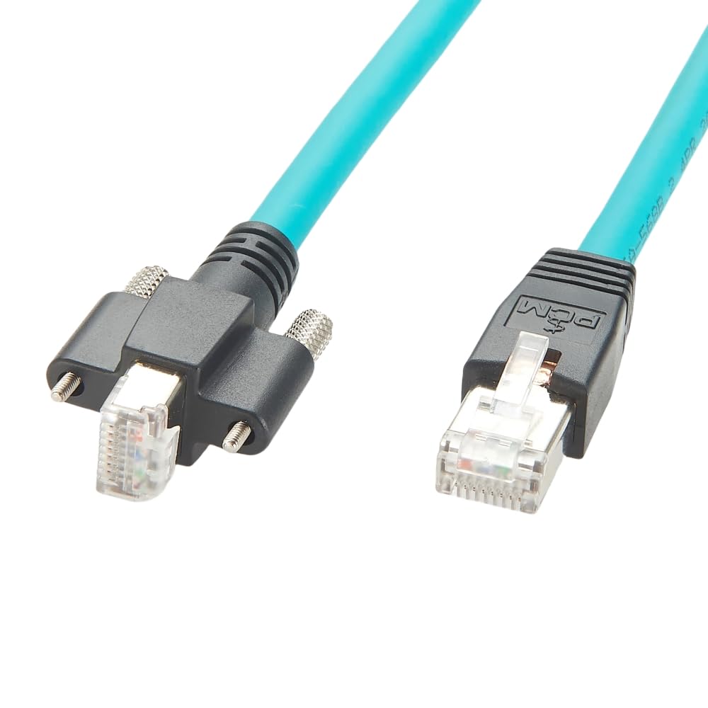 RJ45 męski na męski z blokadą Srew Lock Cat6A przemysłowy Ethernet GigE Vision kabel High Flex S/FTP ekranowany do kamery przemysłowej do obrazowania na podczerwień (90 stopni, 2 m)