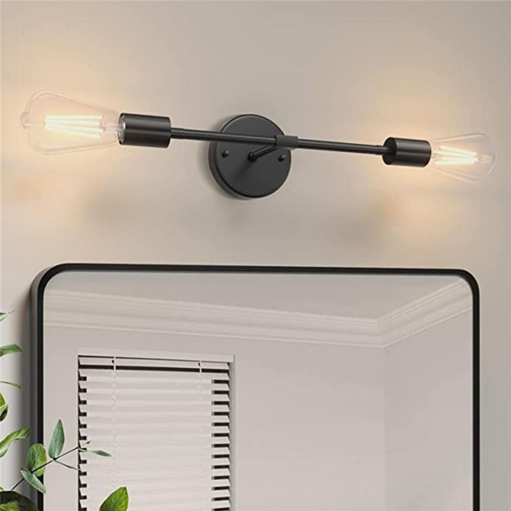 Mengjay Wall Lights Industrial Wall Lamp,2X E27 Vintage Wall Sconce Lamp Fitting Fixtures,Creative wall lamp Suitable for Living Room Kitchen Bedroom (Black)