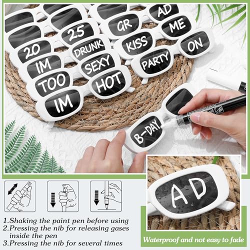 Image of Flutesan Personalized Rectangle Sunglasses with Marker Pens for Adult DIY Custom Birthday Wedding