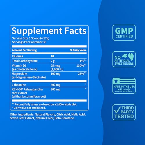 Image of Nello Supercalm Powdered Drink Mix Tub, Cortisol Reducer* and Sleep Aid Supplement, L Theanine, Ksm-66 Ashwagandha, Magnesium Glycinate, Vitamin D 3, No Sugar, Non GMO, 30 Ct, Cherry Limeade