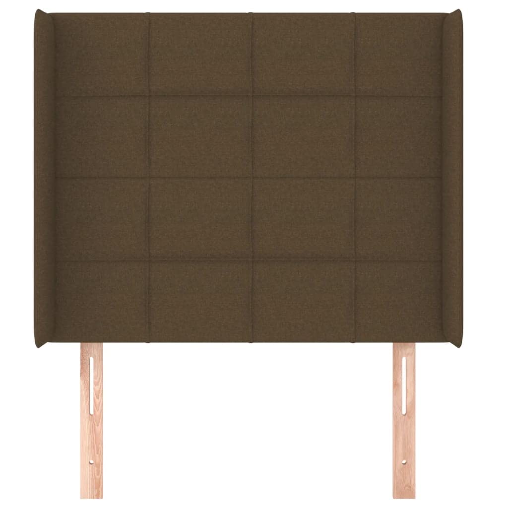 Zagłówek uszak ciemnobrązowy 93x16x118/128 cm tkanina, regulowany zagłówek do łóżka z drewnianymi nogami, zapewnia doskonałe podparcie pleców podczas czytania lub oglądania