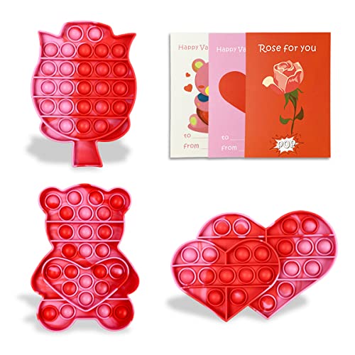 JoFAN 3 Pack Valentines Pop Fidget Toys with Cards for Him Kids School