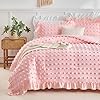 Flysheep Tufted Dots Ruffle Comforter Set Twin Size, 3 Pieces Pink Vintage Farmhouse Shabby Chic Comforters, Jacquard Boho Bohemian Bedding Set for Girls (1 Ruffled Comforter+ 2 Pillow Shams) #2