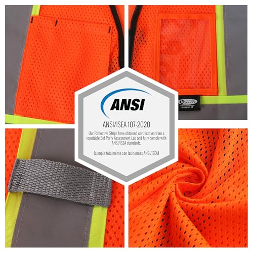Image of JKSafety Safety Vest for men women Hi Vis Vest with Pockets and Zipper High Visibility Meet ANSI Standard(BX310
