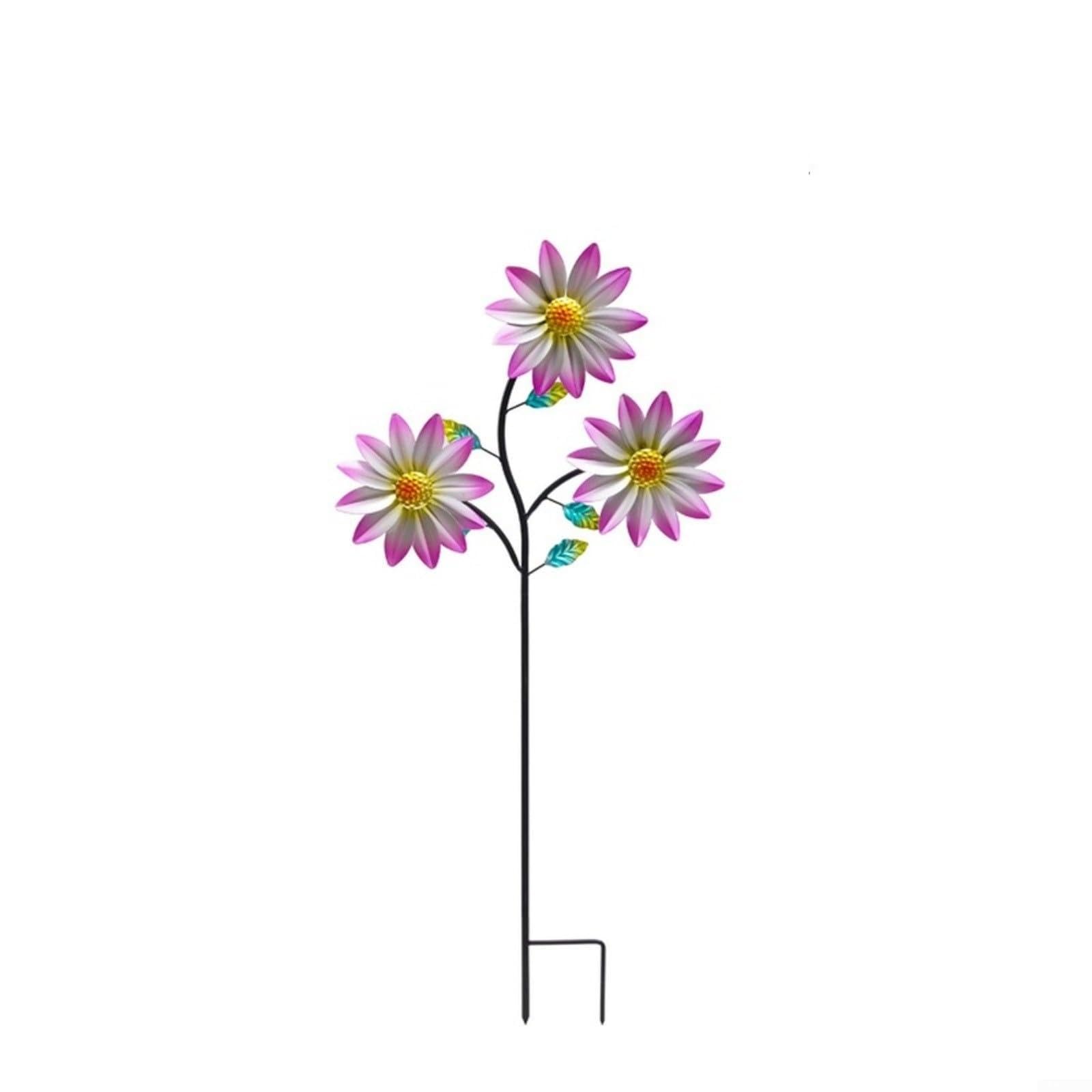 FUANA Decorative Iron Sunflower Wind Spinner, Metal Garden Pinwheel with Moving Flowers for Yard Patio Lawn Outdoor Ornament(B)