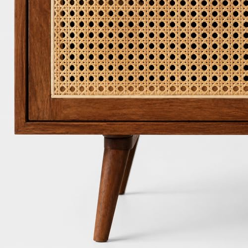 Image of The Attic INES Coffee Table for Living Room, Solid Wood Centre Table with Cane with Sliding Doors, Honey Matt Finish