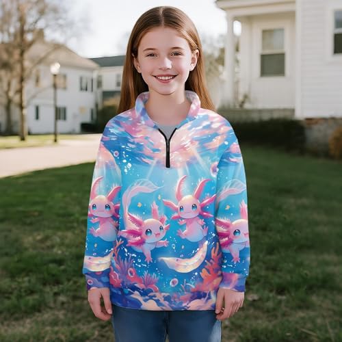 Image of AmzPrint Girls Graphic Quarter Zip Coat Long Sleeve Lightweight Oversized Athletic Running Hoodies For Kids Teen Girls
