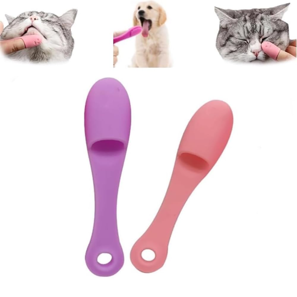 2pcs Cat Chin Scrubber, Silicone Scrubber for Cats Chin Cleaner, Cat Chin Brush for Pet Dental Care, Cat Finger Toothbrush, Finger Brushes Suitable for Puppies and Cats (pink+purple)