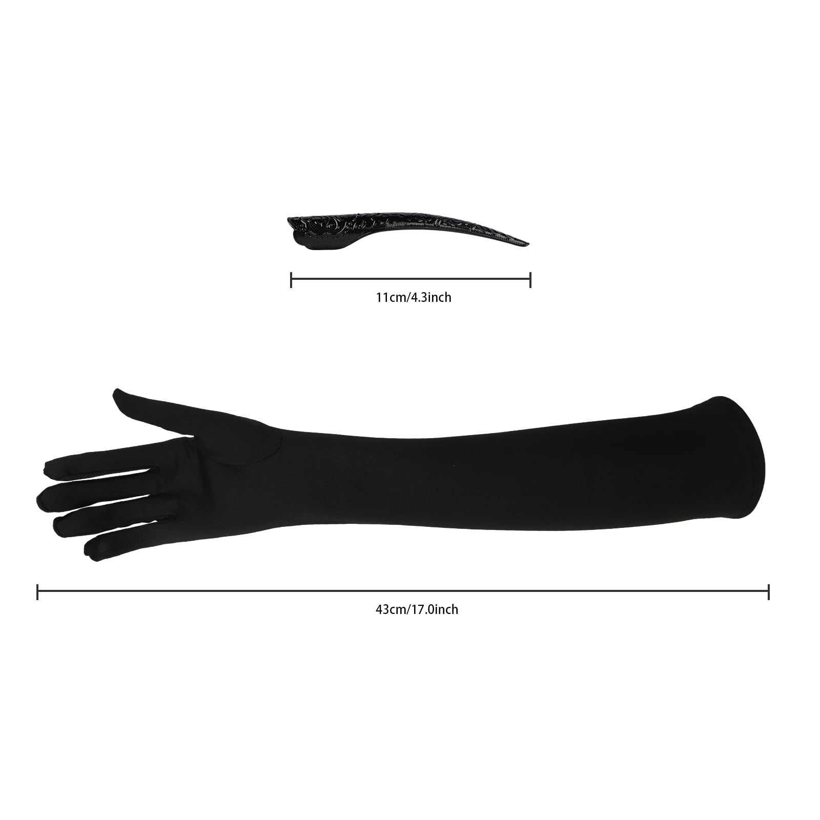 Moonlove Halloween Horror Pointy Claw Gloves, Includes Black Mittens & 10pcs Long Fingernail Rings - Image 2