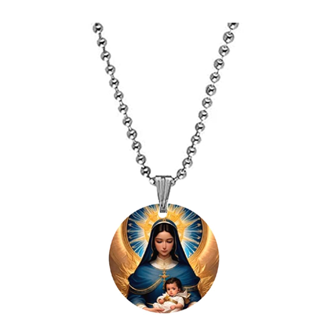 Mother Mary Blessing Bead Chain Acrylic Religious Blue Pendant Necklace for Men and Women Spiritual Prayer Jewelry Christian Gift-image-10