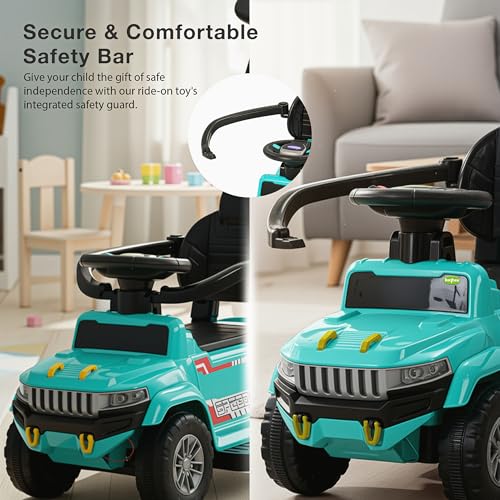 Image of Baybee Speedy Pro Ride on Cars for Kids | Portable Baby Push Rideons with Parental Handle & Safety Guardrail | Kids Car with LED Lights, Music & Backrest | Ride on Car for Baby 1-3 Years (Green)