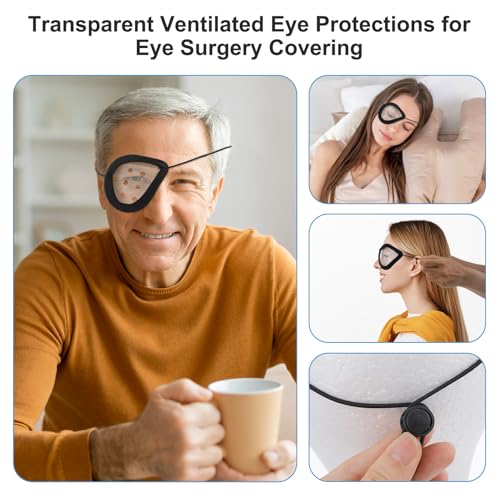2 Stück Verstellbare Transparent Augenklappe Medizinisch,Atmungsaktiv Augenschutz Nach Augen Op,Verstellbare Augenpflaster Erwachsene,Augenklappe mit Kleinen Loch für Erwachsene Kinder