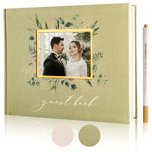 Image of molekaus Wedding Guest Book Hardcover 8 inch x 10 inch,100 Pages | Wedding Guest Book,Guest Book Weddings Reception,Polaroid Guest Book for Wedding with Pen, Photo Corner