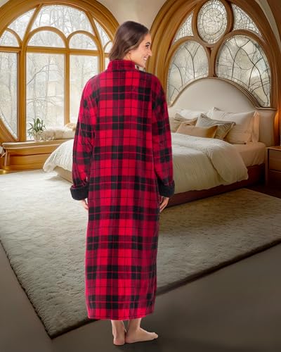 Image of Alexander Del Rossa Long Zip Up Robes, Plush Zipper Robes for Plus Size, Housecoats Zipper Front