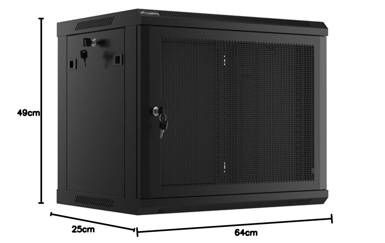 Lanberg Armario para Rack, 19", Montaje en Pared, 9u/600 x 450 con Puerta Perforada, Color Negro