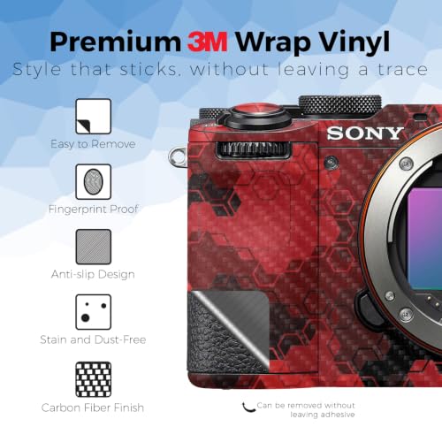Image of Carbon Fiber Camera Skin Compatible with Sony A7C Mark II (2023) - Red Hexa Camo - Premium 3M Vinyl Protective Wrap Decal Cover - Easy to Apply | Crafted in the USA by MightySkins