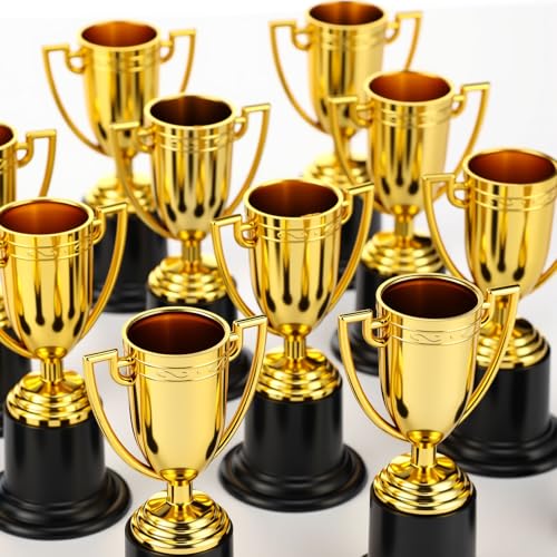 Quelay 48 Pcs Mini Trophies Bulk 3.89 Inch Plastic Gold Award Trophy Cups for Sport Football Soccer Rewards Winning Prize Competition Party Favor
