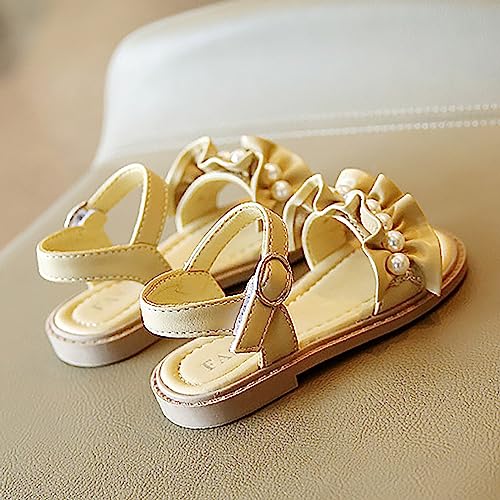 Girls Pearl Ruffle Hook Buckle Princess Sandals Soft Bottom Open Toe Beach Shoes For Toddlers Girls Shoes Size 22