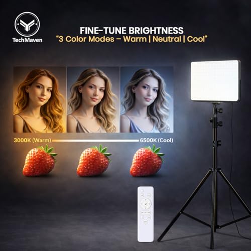 Image of Studio Panel Light for Video & Photography with Tripod Stand | Content Creation Lighting with Video Recording & Remote Control | 3000K-6500K | 7Ft 360 Rotatable Tripod