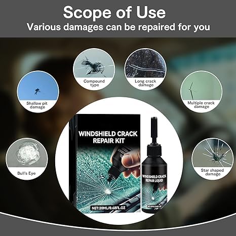 2026 New Windshield Crack Repair Kit, Universal Cracks Gone Glass Repair Kit, Premium Car Windshield Crack Repair Fluid, Glass Repair Liquid for Cracks, Glass Repair Fluid for Star Shaped Crack - 5