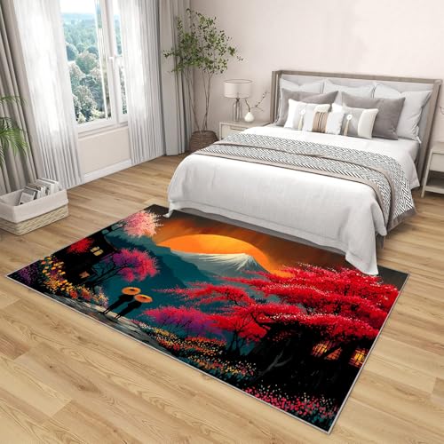 Tapis Mont Fuji Antidérapant et Lavable en Machine Rouge - 4