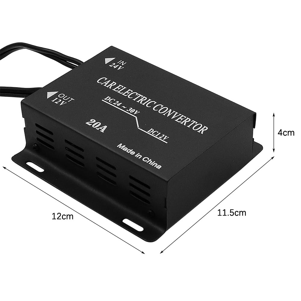 DollaTek Convertitore di alimentazione per auto da 24 V a 12 V con presa accendisigari, 20 A, nero, uscita 12 V CC, 240 W, confezione da 1
