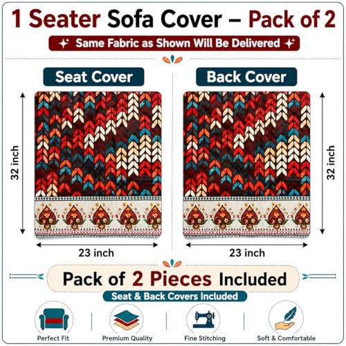 Image of KINGLY Sofa Cover 1 Seater Fully Covered | Stretchable Anti-Slip Slipcover | Washable Furniture Protector | Multicolor | Seat & Back | Set of 2Pc