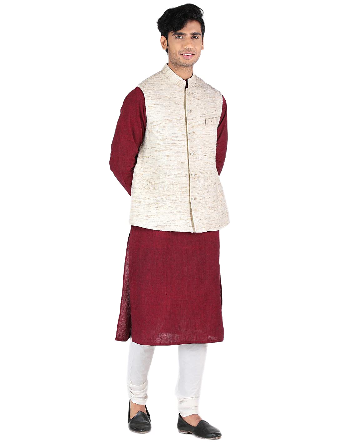 rentiyo Men's Regular Fit Khadi Silk Nehru Printed Jacket [lvory,]-picture-30