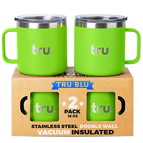 Large Stainless Steel Coffee Mugs with Lids 16 oz, Set of 2 Double