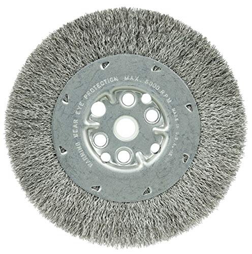 Image of Weiler 01508 6 inch Maximum Density Crimped Wire Wheel, .0118 inch Stainless Steel Fill, 5 /8 inch-1 /2 inch Arbor Hole, Made in The USA