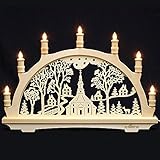 Lenk & Sohn Cranzahl Lichterbogen Echt Erzgebirge aus Buchenholz einfach - 55x40cm - Motiv Seiffener Kirche