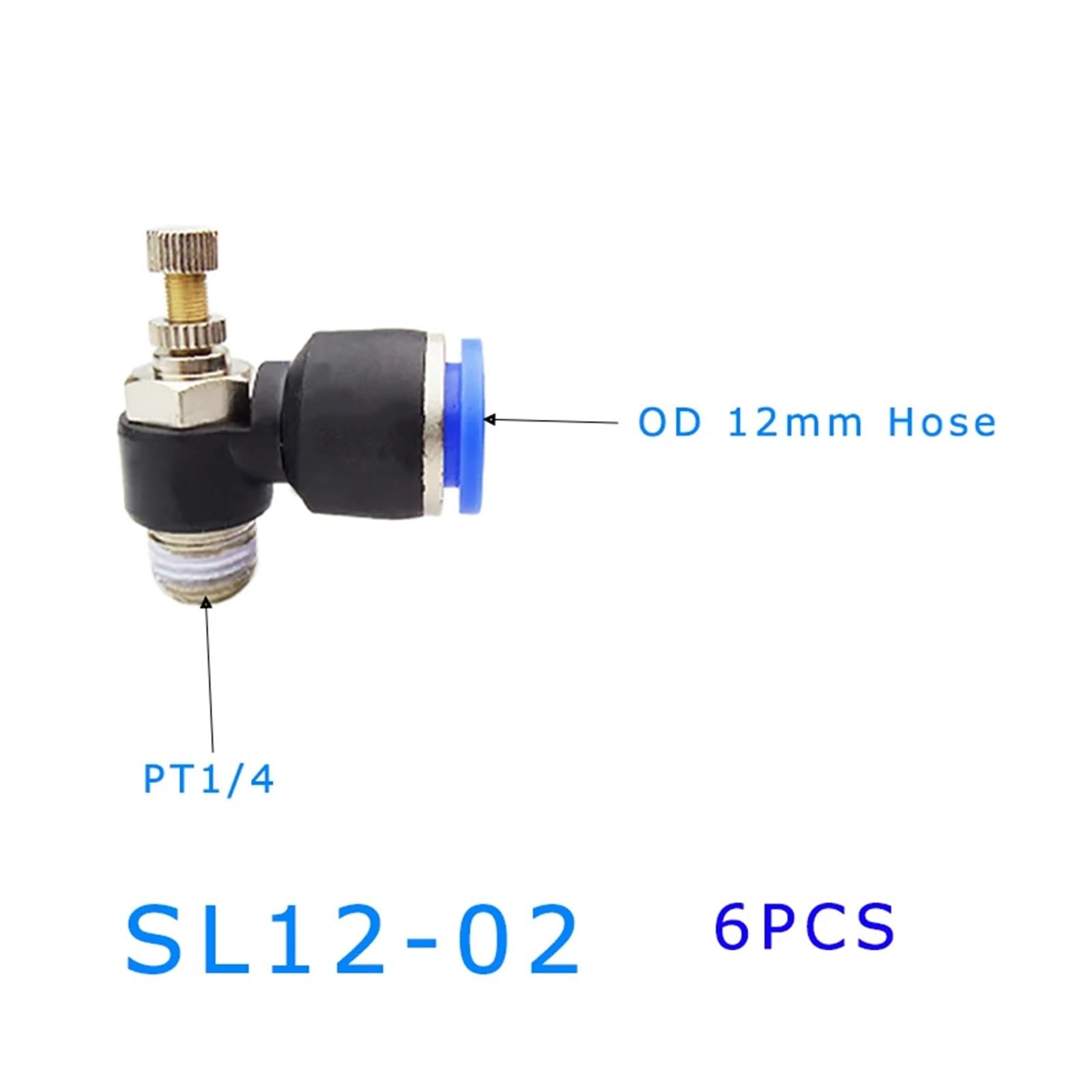 Lot de 6 accessoires pneumatiques SL 1/8", 1/4", 3/8", soupape d'accélérateur, régulateur de vitesse, régulateur de pression (6 pièces SL12-02)