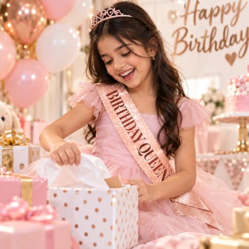 Image of Curated Cart Birthday Crown and Sash for Women Birthday Girl Sash & Rhinestone Tiara Set - Birthday Decorations Birthday Girl Crowns Tiaras for Women