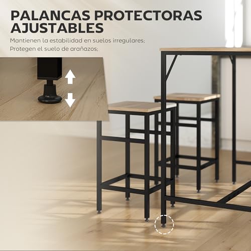 HOMCOM Juego de Mesa y Taburetes de Bar, Mesa Alta de Cocina con 4 Taburetes Industrial, con Reposapiés, Ahorro de Espacio, para Espacios Reducidos, Comedor, Salón, Roble - imagen 5