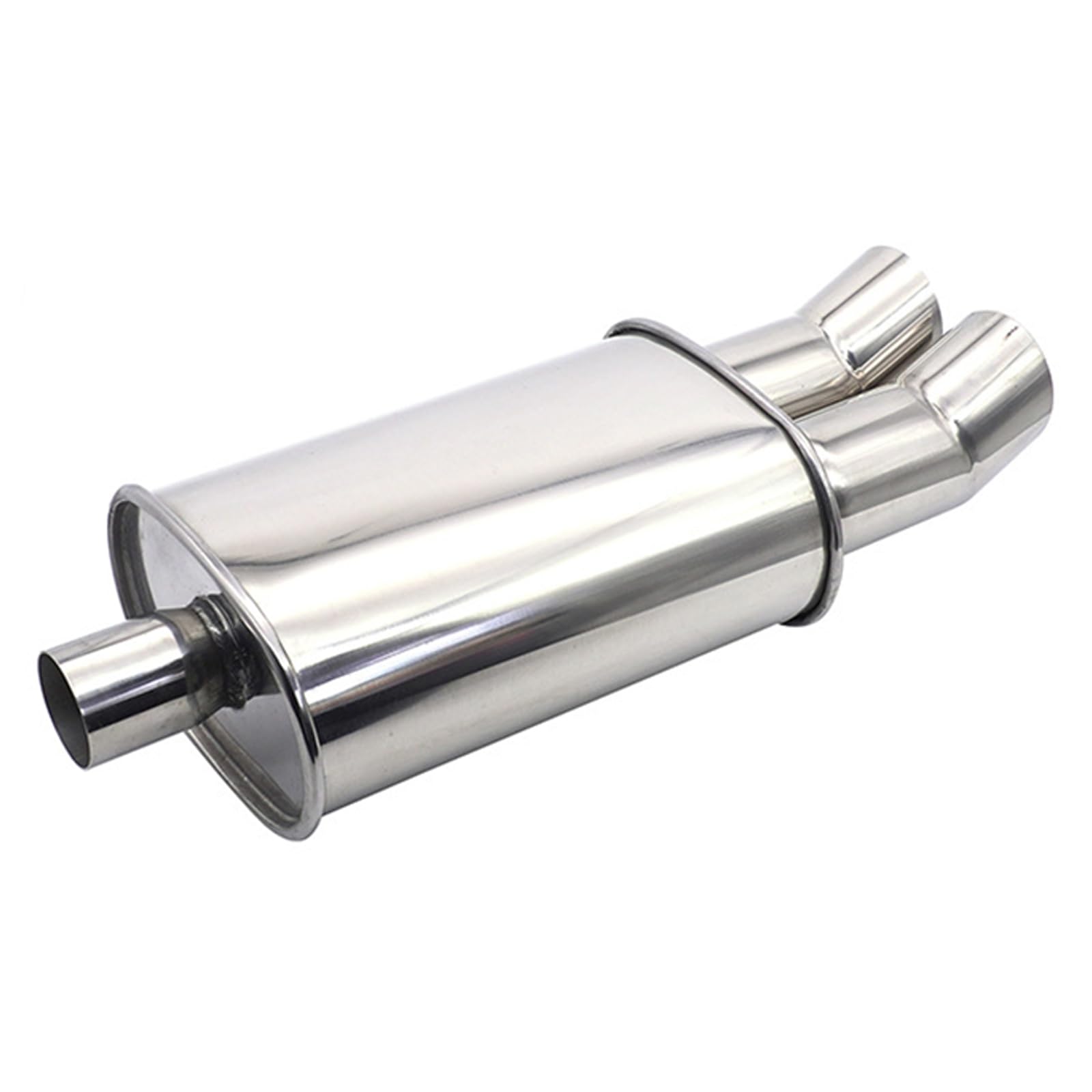 Silenciador de Escape para Coche 2.25"/57mm con Doble Salida Resonador de Acero Inoxidable Diésel Punta de Escape Turbo Sonido 53.5cm Longitud Cola Doblada Universal para Sedán SUV (Plateado)