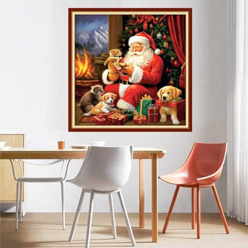Image of DMCVIVR Stamped Cross Stitch Kits for Beginners Adults Needlepoint Kits for Beginners Embroidery Kits for Adults Crossstitch Kit for Beginners 11CT-Santa Claus 18x18 inchs