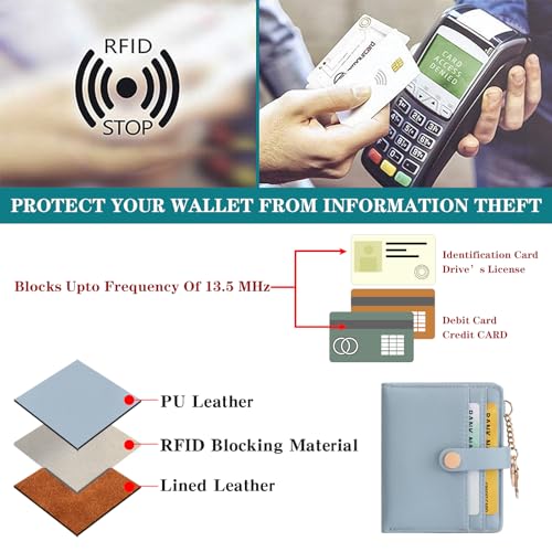 Image of Small Wallet Women Slim Bifold RFID Blocking PU Leather Card Holder Wallets with Change Pocket ID Window