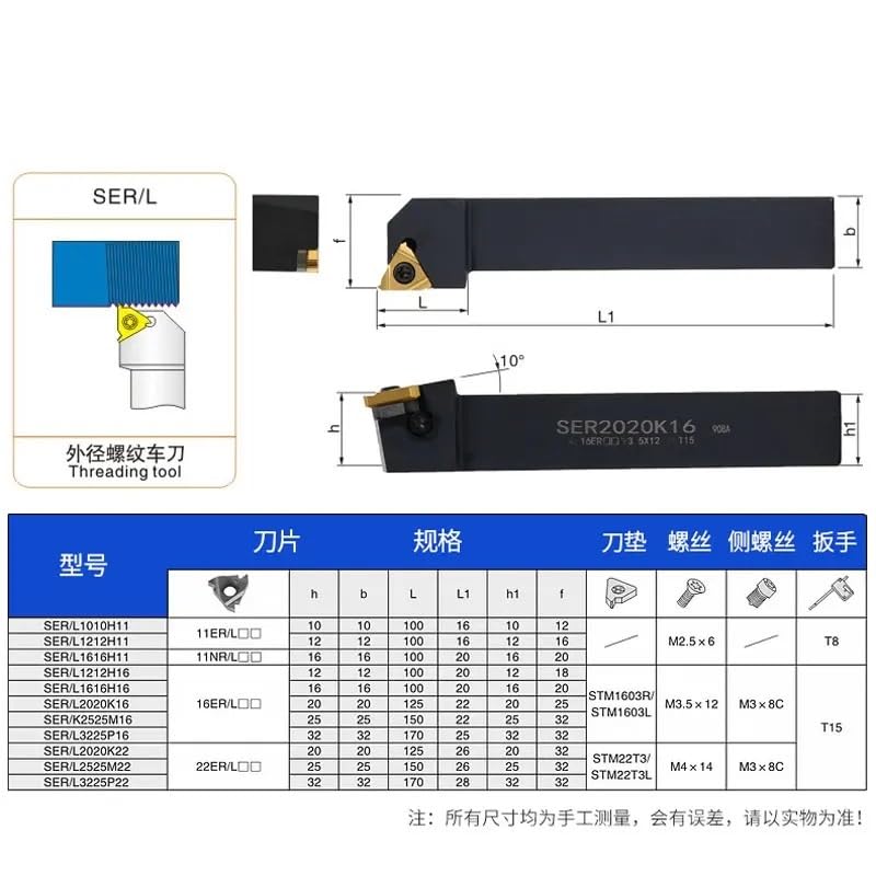 1pc SER1616H16 SER2020K16 SER2525M16 SER1212H11 Thread Turning Tools Lathe Cutter 16ER AG60 11ER Carbide Inserts CNC Holder(SER2525M16,11 ER AG60)