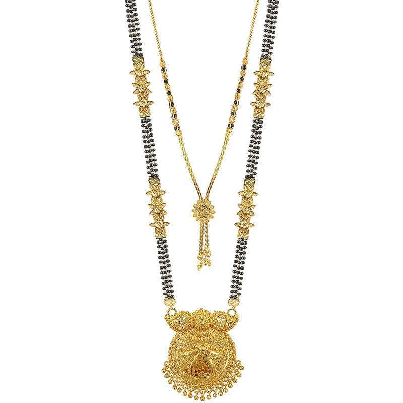 Presents Traditional Necklace Pendant Gold Plated Hand Meena 30Inch Long and 18Inch Short Combo of 2 Mangalsutra/Tanmaniya/Nallapusalu/Black Beads for Women #Aport-2067